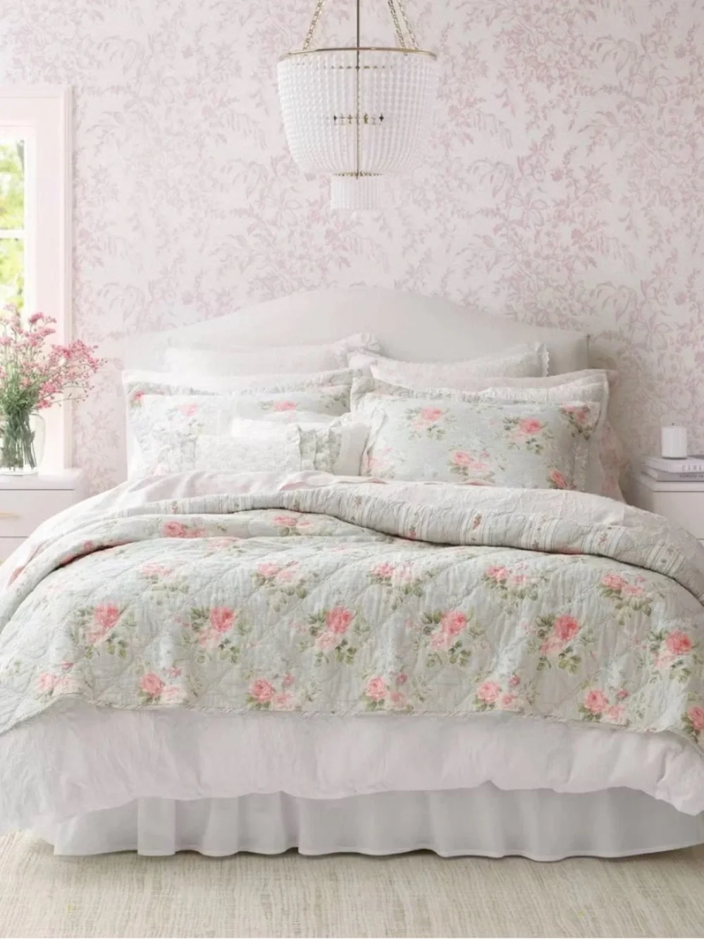 Charming Melany Rose Cotton TWIN Quilt Set Pink - Laura Ashley